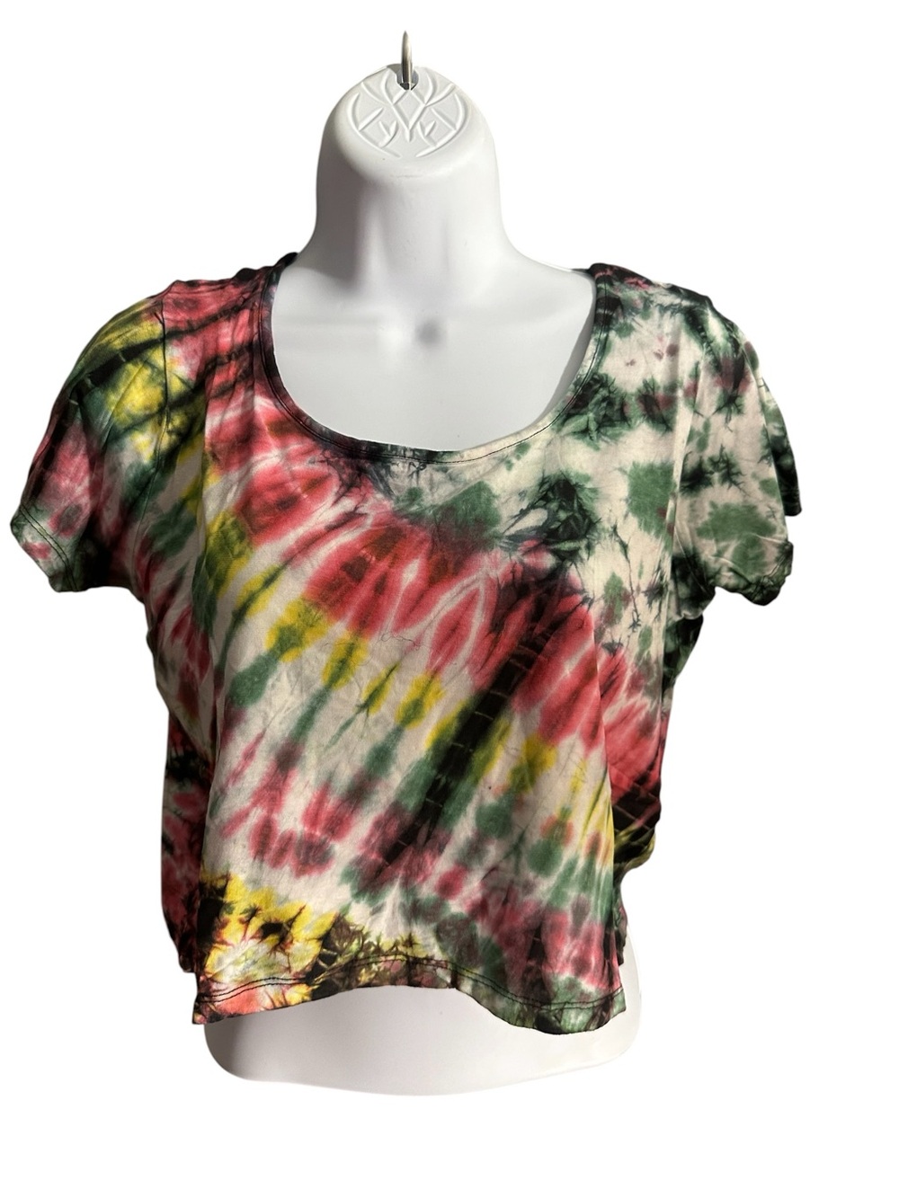 S/M Sacred Threads Tie-Dye Scoop Neck Crop Top.  4113/7. LG/GR/GR